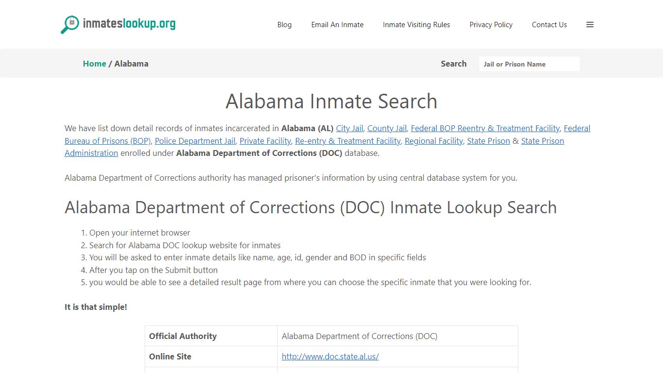 Alabama Inmate Search - Inmates lookup